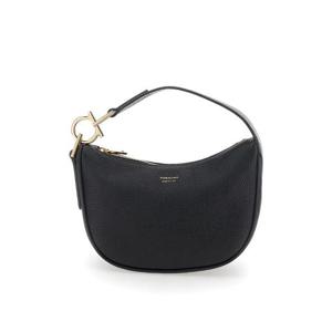 FERRAGAMO 그레인 가죽 여성의 상단 손잡이와 앞면에 칸치니가 새겨진 로고 레터링이 있는 검은색 핸드백 2209650785984