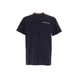 MONCLER Blue T Shirt with Embroidered Logo on the Front and Logo Patch on the Sleeve in Cotton Man 8C0001589AYY742