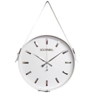 GB4951 무소음인테리어 가죽 벨트 벽시계 화이트 한국 무소음시계 인테리어시계 벨트시계 가죽시계