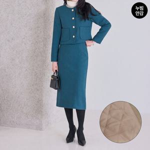 [모리스커밍홈] [55-77]모직 트위드 누빔자켓 스커트 셋업_M2512SE079D