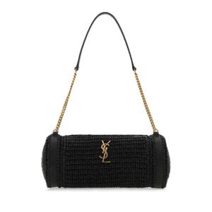 SAINT LAURENT 블랙 라피아 amp 가죽 카산드레 숄더 백 744504GAABN 1000