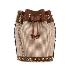 VALENTINO GARAVANI 투톤 캔버스 Rockstud 버킷백 6W2P0AI4QCE RDV