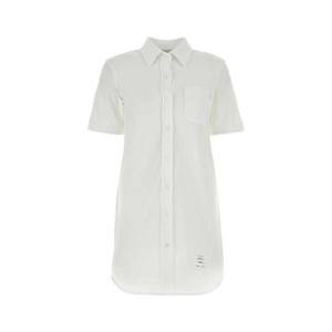 THOM BROWNE 화이트 피케 미니 셔츠 드레스 FJS178E00050 100