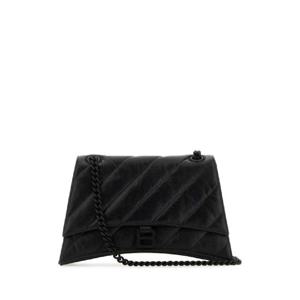 BALENCIAGA 블랙 가죽 Crush M 숄더백 716393210IY 1000