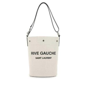 SAINT LAURENT Two tone canvas and leather medium Rive Gauche bucket bag 669299FAAAZ 9024