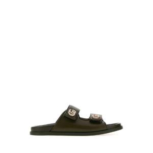GUCCI Olive green leather slippers 816633AAEKU 3037