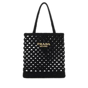 PRADA 검은 밀짚 핸드백 1BG4932M2T F0ES7