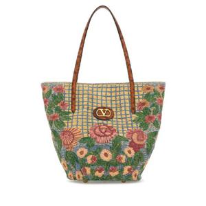 VALENTINO GARAVANI Embroidered raffia VLogo Signature shopping bag 7W2B0S08ZWA B9X