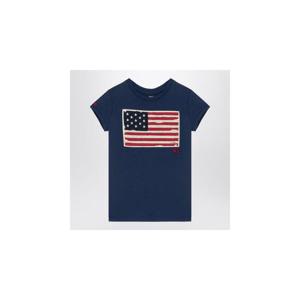 POLO RALPH LAUREN 플래그 패치가 달린 블루 네이비 코튼 크루넥 티셔츠 313901144006COXHPOLOR-RN