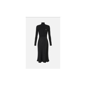 ELISABETTA FRANCHI Dress in ribbed knit and satin fabrics with pocket AM06B56E2110
