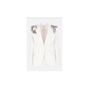 ALEXANDER MCQUEEN Silver Tattoo single breasted jacket in crepe 838654QEAAA9007