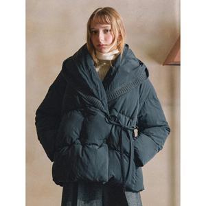 올리브데올리브 니트 배색 빅 후드 A라인 구스 다운 점퍼 OP4WMA640