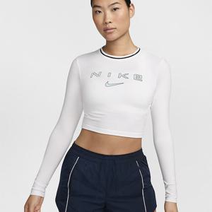 나이키긴팔티 GQT FZ2859-100 나이키 스포츠웨어 칠 니트 여성 슬림 긴팔 크롭 그래픽 티셔츠
