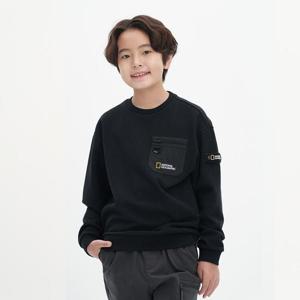 N214KSW030 우븐포켓 기모 맨투맨 티셔츠 CARBON BLACK