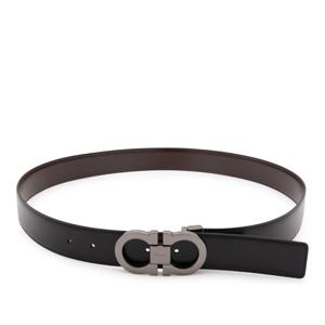 페라가모 블랙 가죽 스트랩 메탈 버클 벨트 644557 679535001