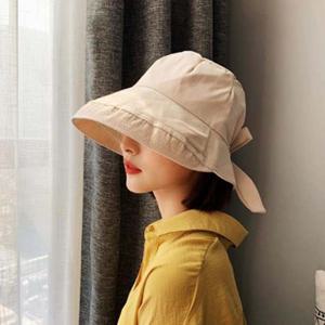 챙넓은 리본벙거지 와이드 썬캡 린넨모자 벙거지