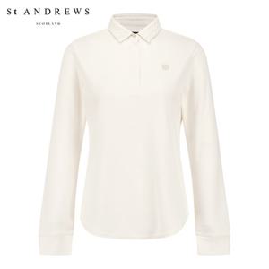 [세인트앤드류스] 여성 벨로아 니트 카라 블록 긴팔티셔츠 821E4TSA32_WH