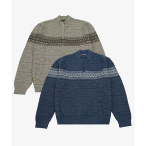 [크로커다일남성]노르딕 패턴 하프 집업 니트 2종컬러 CDAAAKR43