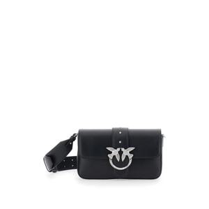 PINKO Black Shoulder Bag with Love Birds Plaque on the Front in Leather Woman 104340A0QOZ99E