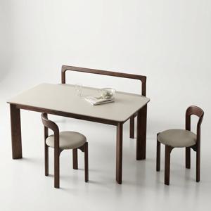 스코나 파인즈 포세린 세라믹 원목 4인 식탁세트(벤치1개+의자2개)