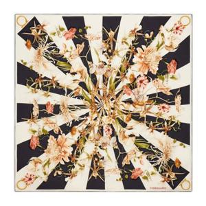 페라가모 플로럴 실크 스카프 310225 0789915 BLACK IVORY