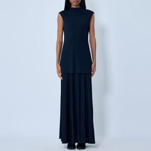 25 FW 질샌더 모크넥 슬리브리스 비스코스 블랜드 맥시 드레스 네이비 J04CT0107 J65016 401