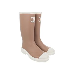 [엘러브] 새상품 샤넬 26C CC로고 카우초크 레인부츠 37 베이지/화이트 5ET2093