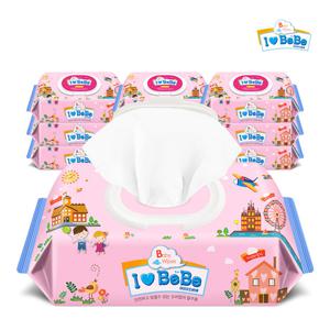 아이러브베베 핑크 100매 10팩 캡형 아기물티슈