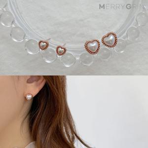 [메리그린] 14KGF 골드필드 핀 펄 하트 귀걸이 2종 택1