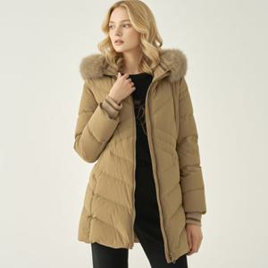 [지센] 여성 폭스후드 니트배색 덕다운 점퍼 LSDWNA71_BE