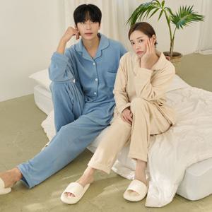 에그 카라 투피스 남녀공용 겨울 수면잠옷 울트라밍크 커플 홈웨어 파자마 4colors