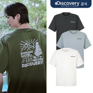 [디스커버리] [변우석착용] 프레시벤트 워싱 캠핑 핸드드로잉 그래픽 반팔티셔츠 4종 택1  DXRS8T053-SET