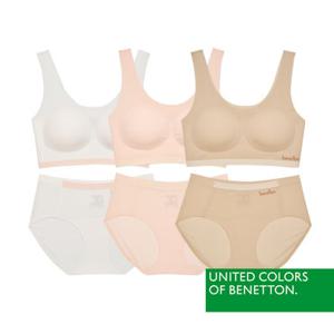 [베네통] 베네통 키즈 투톤 프리컷 주니어 브라팬티 6종세트 2단계 아이보리 피치핑크 베이지 BNG5M313233_T
