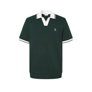 헤지스 남성 25SS 그린 배색 오픈카라 티셔츠 HZTS5B408E2