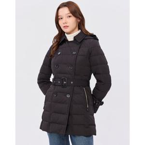 [TAG가 719,000원] 헤지스 여성 24FW 가격인하스테디셀러덕다운 블랙 트렌치형 탈착 후드 하프 중량다운 점퍼 WSJU4D028BK