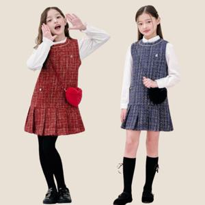 [빈폴키즈] 25FW [러블리 빙키 걸즈] 클래식 트위드 원피스&퍼 가방 세트 (2종 택1)