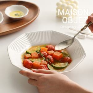 [윤도자기] 순백 화이트 도자기 팔각 파스타볼 2P