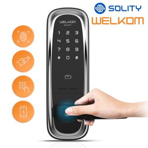 웰콤 무타공 지문인식 디지털도어락 사이언플러스 카드키2개+번호키 블루투스(옵션) 0초즉시잠금 지문인식0.9초 이중잠금 도어록 허수기능 고온감지 현관문 도어락