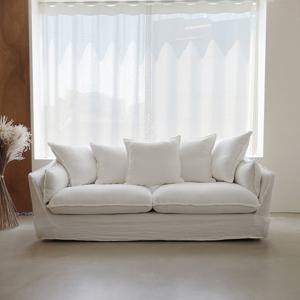 [버즈가구] 로니에 3인용 폴쉬린넨 패브릭소파 스툴포함  PL107