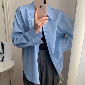 여성 원컬러 베이직 가슴 포켓 디테일 셔츠 LK-S009