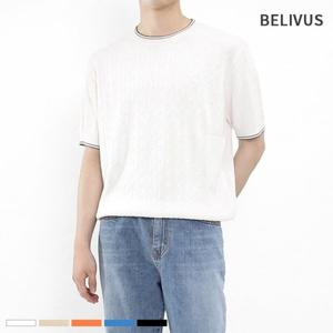 빌리버스 남성 반팔 케이블 니트 라운드 티셔츠 BRE024