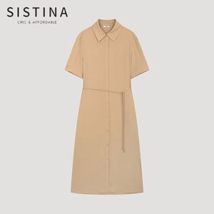 [SISTINA] 인기 벨티드 셔츠 원피스_AWWOPO21510_BE