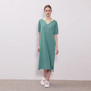 [UNIT]린넨 혼방 폴로넥 배색 니트 원피스 [UFJKOP27EN]