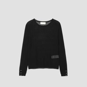 [UNIT]린넨 혼방 크루 리브 니트 [UFJKCN212N-BLACK]