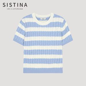 [SISTINA] 인기 스트라이프 케이블 반팔 니트_ASKPOO21720_LL