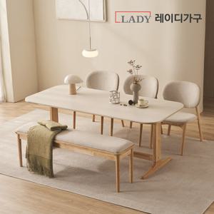 [3만원상품권]엘린 패밀리 원목 세라믹식탁 6인 세트 원목벤치의자형