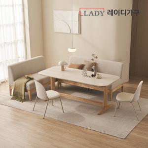 [3만원상품권]엘린 패밀리 원목 세라믹식탁 6인 세트 윈디소파벤치코너형