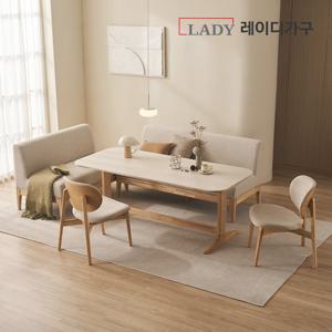 [3만원상품권]엘린 패밀리 원목 세라믹식탁 6인 세트 원목소파벤치코너형