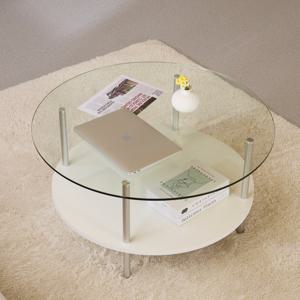 오브 레이어드 원형 800 거실 쇼파테이블 글라스+화이트