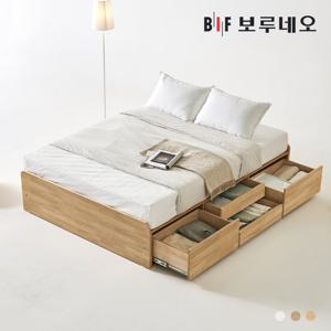 [착불] 보루네오 그린Po 무헤드 4서랍 수납 침대 본넬매트리스 세트 Q